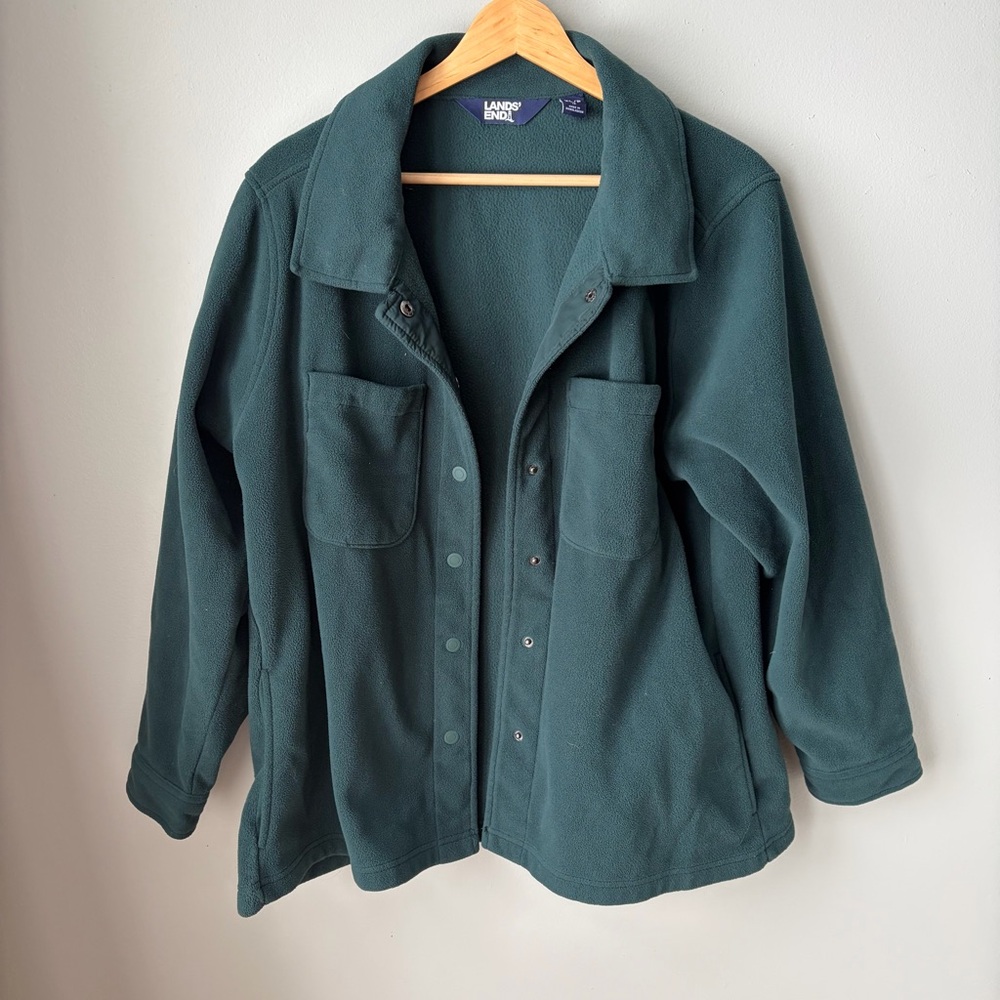 Lands End Women's Anyweather Fleece Shirt Jacket‎ Womens Size XL 18 Petite Green